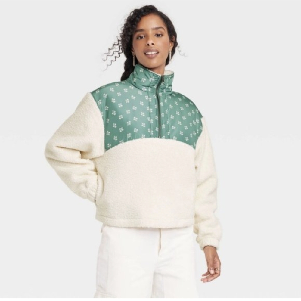 Universal Thread  Faux Shearling Colorblock Quarter-Zip Sweatshirt - Picture 2 of 5
